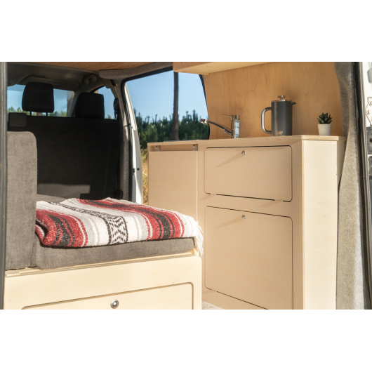 Meuble latéral universel A2V2 avec table Simple Vans | Aménagement bois contreplaqué pour van L1