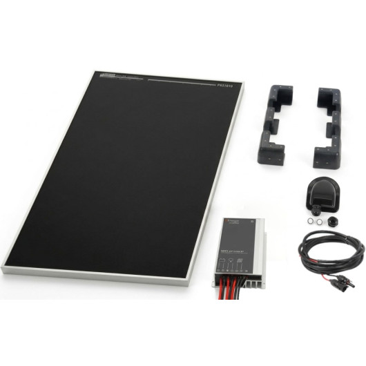 B13614- vu kit panneau solaire PERC 240W avec régulateur, cornières noires, passe toit et câble
