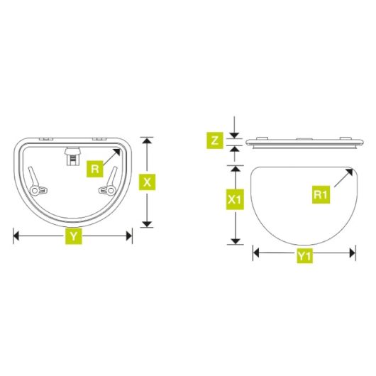 Dimensions du panneau de pont en D Lewmar Low Profile taille 64 | Hublot & panneau de pont de grande qualité pour bateau