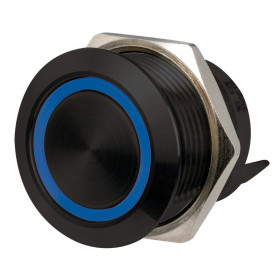 Interrupteur inox court noir ON-OFF 12/24 V RBW OSCULATI Interrupteur FLAT inox noir ON‑OFF LED RBW (rouge, bleue et blanche) 12/24 V | Couronne bleue