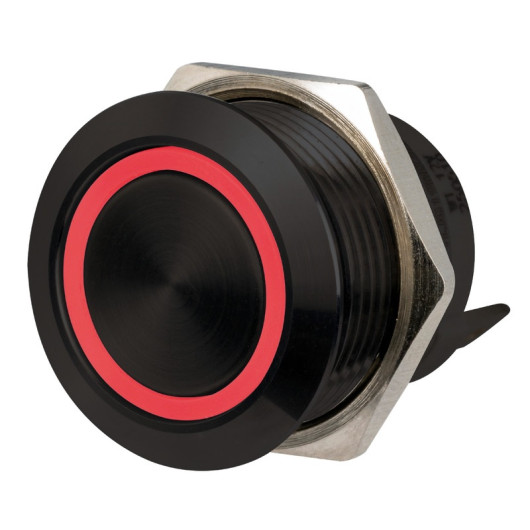 Interrupteur FLAT inox noir ON‑OFF LED RBW (rouge, bleue et blanche) 12/24 V | Couronne rouge