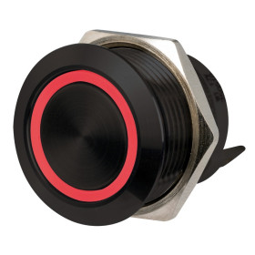 Interrupteur FLAT inox noir ON momentané 12/24V LED RBW | Rouge, bleu ou blanc | couronne bleue