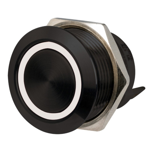 Interrupteur FLAT inox noir ON momentané 12/24V LED RBW | Rouge, bleu ou blanc | couronne blanche