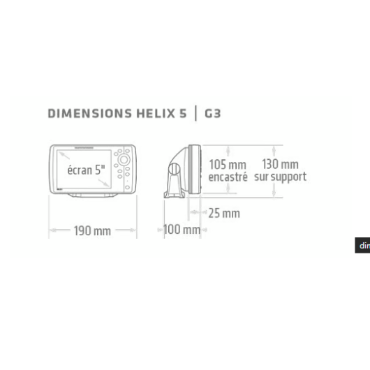 Combiné Helix 5 G3 CHIRP Humminbird version 2D | Combiné sondeur-GPS | Dimensions