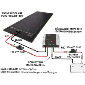 KIT panneau solaire 140 W spacial van avec régulateur MPPT R10 ENERGIE MOBILE et accessoire de montage