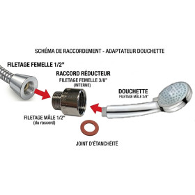 Adaptateur de Douchette laiton - 1/2" Mâle vers 3/8" Femelle - OSCULATI Vu adaptateur-réducteur inox pour flexible 1/2" sur douchette et robinet filetage 3/8" avec son joint