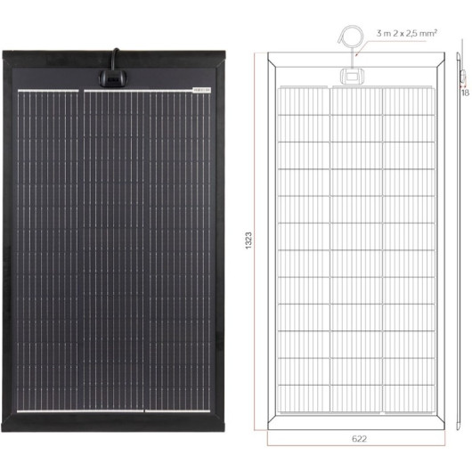 Dimensions du panneau solaire energie mobile Slim HD 140W