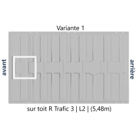 Cadre adaptateur pour lanterneau 40 × 40 cm sur trafic 3-1 présenté sur véhicule variante selon longueur