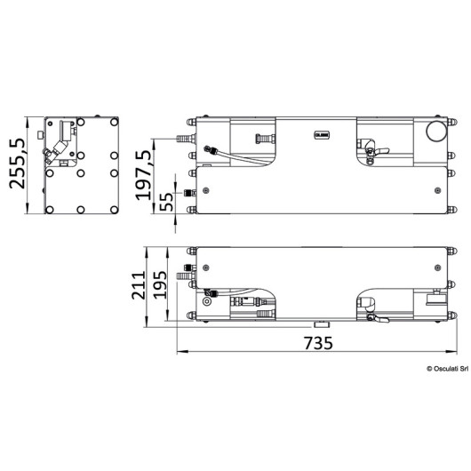 Dessalinisateur Schenker Qube 65 | 65 L/h | 12 V / 24 V | dimensions vue de dessus et de coté