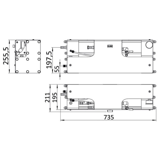 Dessalinisateur Schenker Qube 65 | 65 L/h 24 V | dimensions vue de dessus et de coté