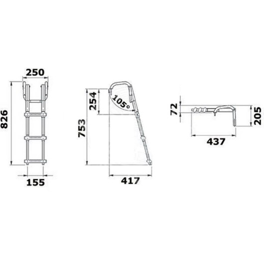 Échelle de plateforme de bain inox compacte Osculati | Échelle de bateau| accessoire nautique de bateau dimensions