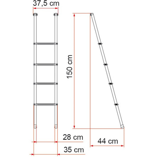 Deluxe 4B FIAMMA - Echelle de lit intérieur pour camping-car, fourgon & van 4 marches - dimensions