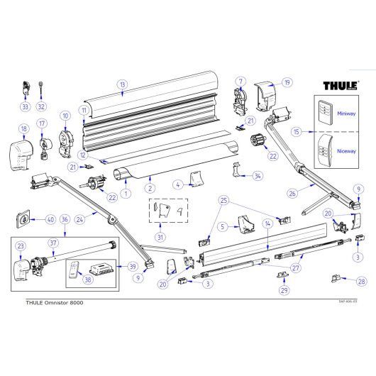 Pièces détachées TO 8200 Thule pour store de camping-car et caravane | vue éclatée