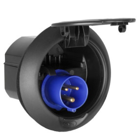 Prise Extérieure CEE P17 Encastrable 230V – FAP Orus Line prise électrique de carrosserie FAP Orus line noir mat vue ouverte de face et côté