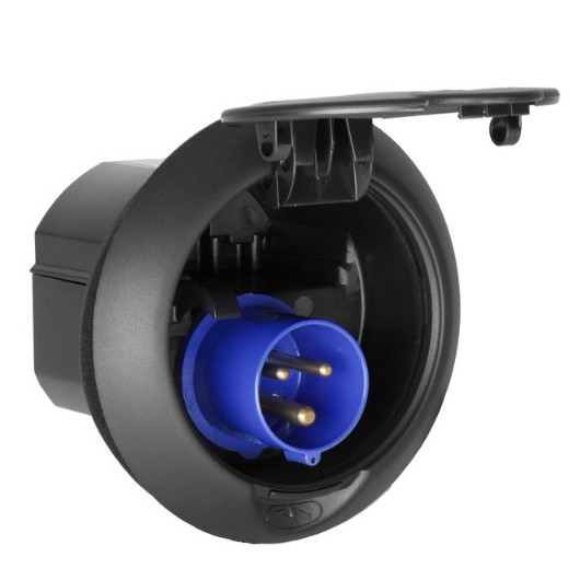 prise électrique de carrosserie FAP Orus line noir mat vue ouverte de face et côté
