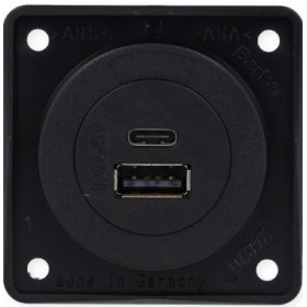 Prise Double USB-A + USB-C 12V - BERKER Integro BERKER Prise double USB A et C vu avant couleur noir mat