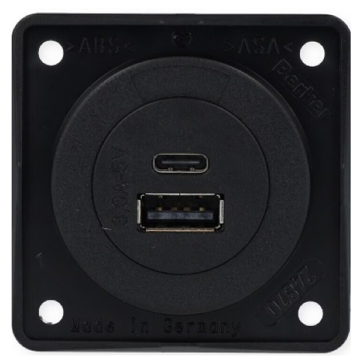 BERKER Prise double USB A et C vu avant couleur noir mat