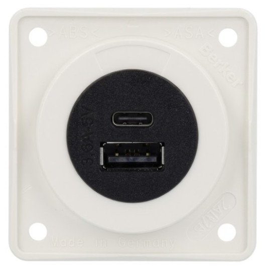 BERKER Prise double USB A et C blanche vu avant
