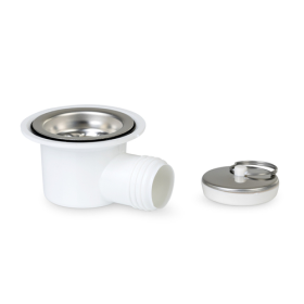 Bonde d'évacuation 37 mm | Tuyau 19 mm CAN Bonde d'évier et siphon 37mm Can | vue de biais avec bouchon à côté