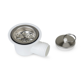 Bonde d'évacuation 37 mm | Tuyau 19 mm CAN Bonde d'évier et siphon 37mm Can | vue de biais avec bouchon à côté