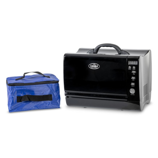 Micro‑ondes portatif CAMP4 12V / 230V - Van, camping‑car et camping - avec sac isotherme porte fermée