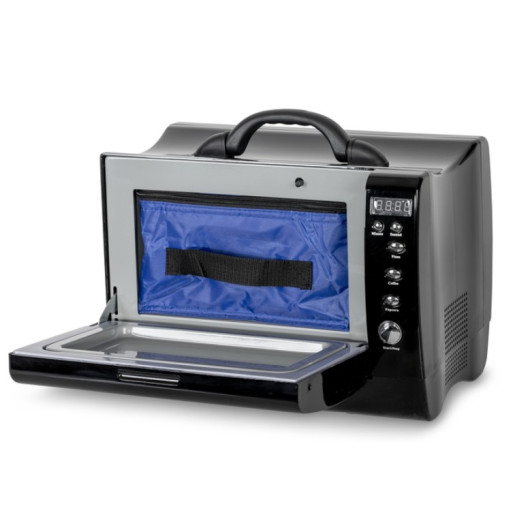 Micro‑ondes portatif CAMP4 12V / 230V - Van, camping‑car et camping | avec sac dans le micro-ondes