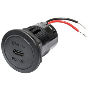 C62899 - Prise USB-C encastrée Procar 60W 5 à 20V, vue de côté avec câble de connexion.