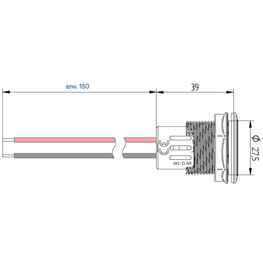 Procar prise USB-C encastré 60W 5 à 20V vu schéma dimensions