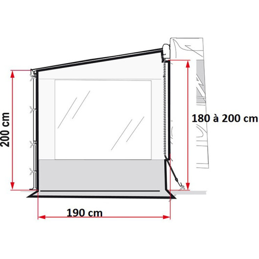 Side W Pro F45 VW T5/T6 Fiamma | paroi latérale pour store banne de van aménagé | dimensions