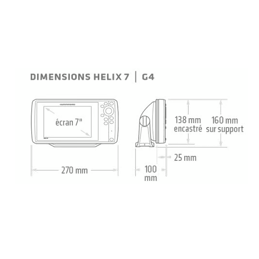 Helix 7 G4 CHIRP Humminbird version SI | Combiné Sondeur-GPS | Dimensions