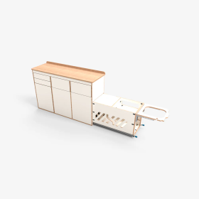 Meuble transversal avec tiroir cuisine extérieur EXOKIT Meuble en bois transversal avec tiroir cuisine pour fourgon | Aménagement van en contreplaqué