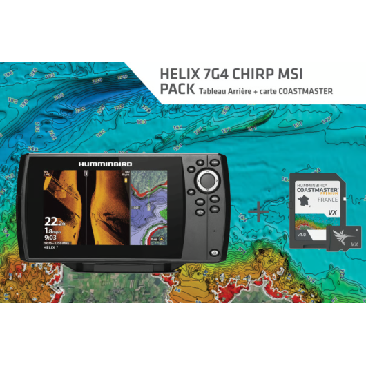 Helix 7 G4 CHIRP Humminbird version MEGA SI avec sonde TA + Carte Coastmaster | Combiné Sondeur-GPS | Avec Carte Coastmaster