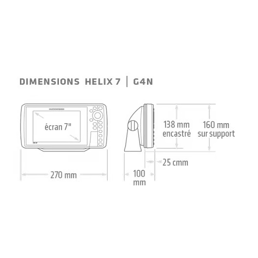 Helix 7 G4N CHIRP HUMMINBIRD version XD | Combiné Sondeur-GPS | Dimensions