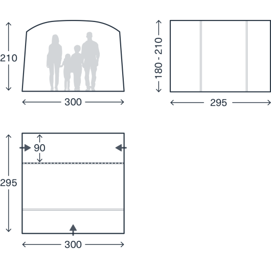 Auvent voiture et van aménagé Traverse Air Low Kampa gonflable | schéma dimensions