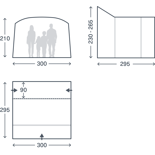 Auvent Traverse Air mid Kampa pour fourgon et camping-car  gonflable | schéma avec dimensions