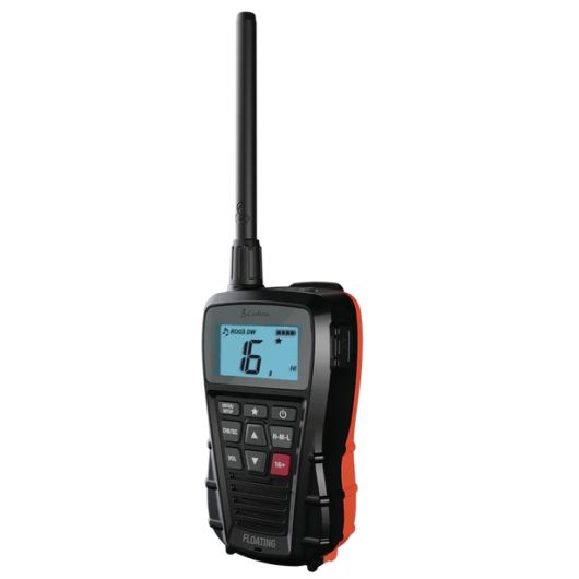 VHF Cobra BlueBound 150 | VHF Portable flottante et étanche IPX7 | Vue 3/4 côté gauche