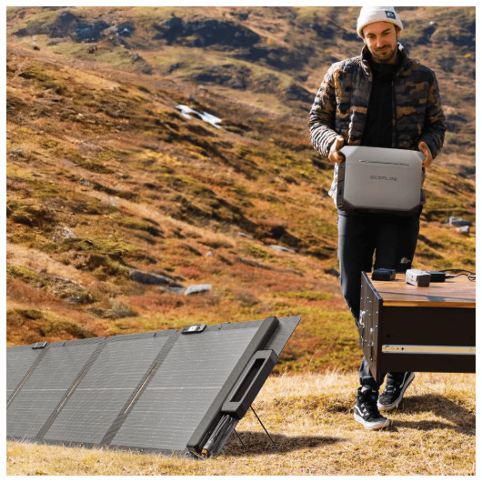 Panneau solaire pliable lightweight 110 W ECOFLOW a la montagne