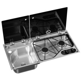 Combiné évier gaz Dometic CVC1700G LH inox 2 feux -700 x 350 mm van camping-car