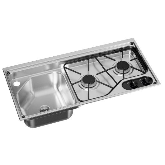 Combiné évier gaz Dometic CVC1700 LH inox 2 feux - sans couvercle 700 x 350 mm pour van et camping-car