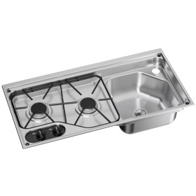 Combiné évier gaz Dometic CVC1700 RH inox 2 feux - sans couvercle 700x350mm pour van et fourgon aménagé