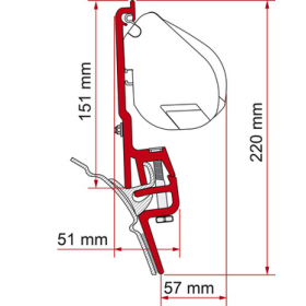 Kit adaptateur store Fiamma F35pro  VW T4 Brandrup, Multiral Reimo | schéma avec dimensions