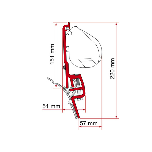Kit adaptateur store Fiamma F35pro VW T4 Brandrup, Multiral Reimo | schéma avec dimensions