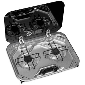 Plan de cuisson gaz Dometic PI8022 - plaque 2 feux avec couvercle verre pour van, camping-car et fourgon
