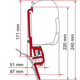 Kit adaptateur store Fiamma F35pro  VW T4 Brandrup, Multiral Reimo | schéma avec dimensions