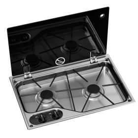 Plan de cuisson 2 feux - couvercle verre - CVH1525G DOMETIC Plan de cuisson gaz Dometic CVH1525G 2 feux inox avec couvercle verre - 525 x 350 mm pour van et camping-car