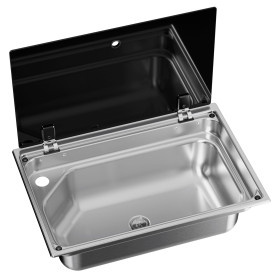 Evier inox 700 x 350 mm - CVS1525G DOMETIC - van, bateau et camping-car - Couvercle en verre résistant à la chaleur