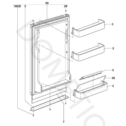 Pièces détachées frigo à absorption trimixte DOMETIC RM 5310 - éclaté porte