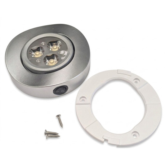 CARBEST Plafonnier orientable à 3 LED 12V, livré avec visserie et bague de montage.