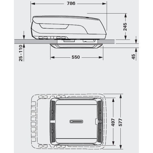 Climatiseur de toit Truma Aventa Compact 2ème génération - 1700W van et fourgon aménagé - schéma dimensions 2D