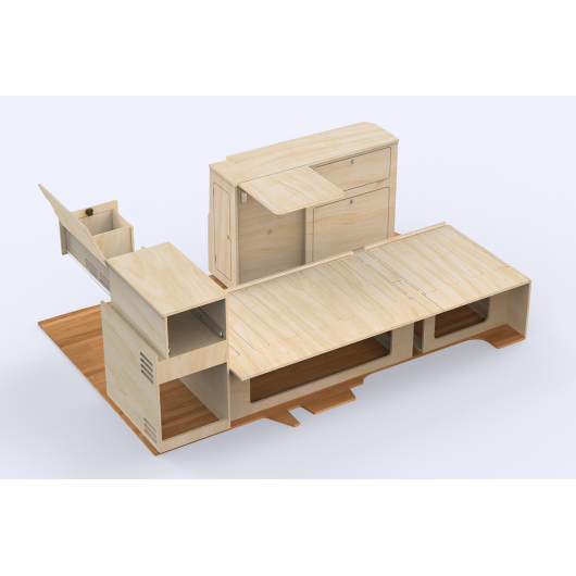 Kit aménagement bois Trafic 3 L1 SIMPLE VANS - Meuble CP prémonté pour van et fourgon | H2R Equipements